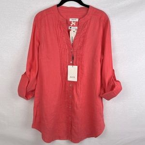 Malvin Coral Linen Button-Down Tunic-Style Shirt